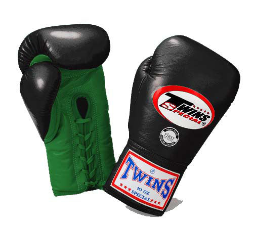 TWINS Boxing Gloves- Dual Bold Colors- Premium Leather w/ Laceup - Green - Blue - Red - Purple - Fist - Black - Palm