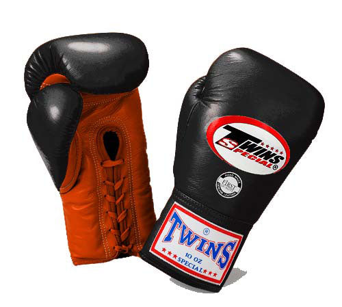 TWINS Boxing Gloves- Dual Light Colors- Premium Leather w/ Laceup - Black - Fist - Pink - Orange - Palm