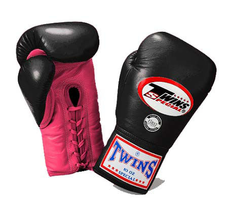 TWINS Boxing Gloves- Dual Light Colors- Premium Leather w/ Laceup - Black - Fist - Pink - Orange - Palm