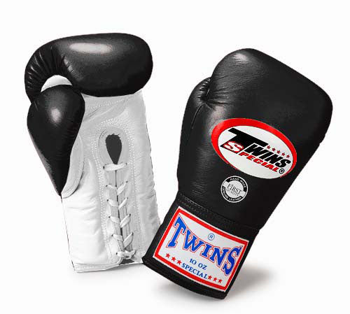 TWINS Boxing Gloves- Dual Classic Tones- Premium Leather w/ Laceup - White - Silver - Black