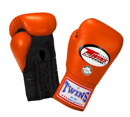 TWINS Boxing Gloves- Dual Light Colors- Premium Leather w/ Laceup - Pink - Orange - Fist - Black - Palm