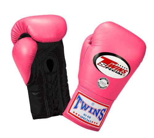 TWINS Boxing Gloves- Dual Light Colors- Premium Leather w/ Laceup - Pink - Orange - Fist - Black - Palm