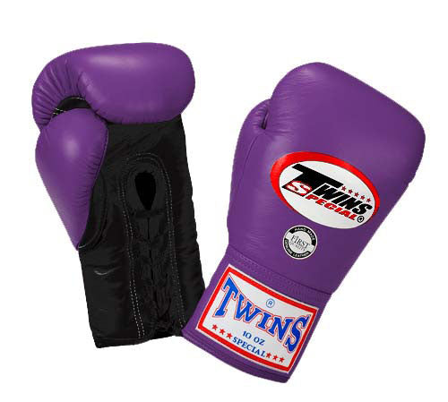 TWINS Boxing Gloves- Dual Bold Colors- Premium Leather w/ Laceup - Green - Blue - Red - Purple - Fist - Black - Palm