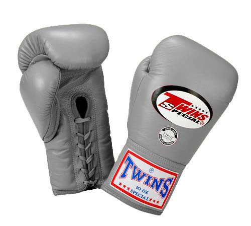 TWINS Boxing Gloves- Premium Leather w/ Laceup - Classic Tones - White - Silver - Black