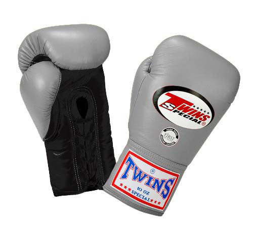 TWINS Boxing Gloves- Dual Classic Tones- Premium Leather w/ Laceup - White - Silver - Black