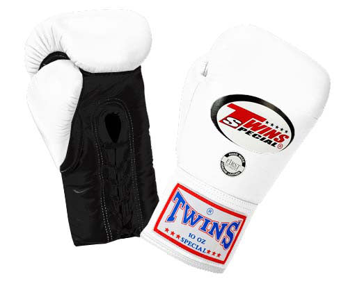 TWINS Boxing Gloves- Dual Classic Tones- Premium Leather w/ Laceup - White - Silver - Black