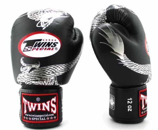 TWINS Boxing Gloves - Ocean Dragon - Silver, Black