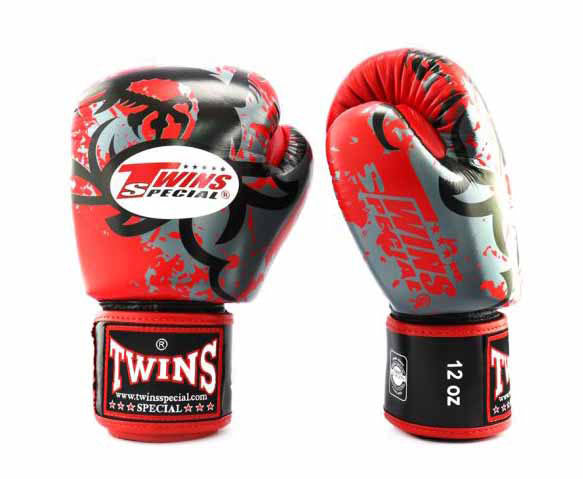 TWINS Tribal Dragon Boxing Gloves- Premium Leather- White