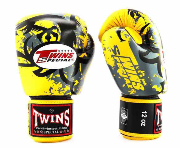 TWINS Tribal Dragon Boxing Gloves- Premium Leather- White