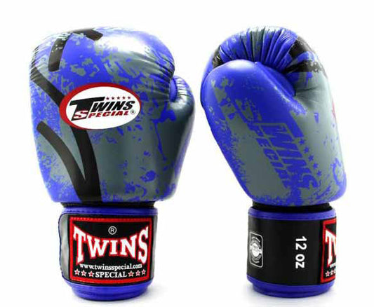 TWINS Boxing Gloves - Blue Signature Style - Velcro Wrist - FBGVL3-38