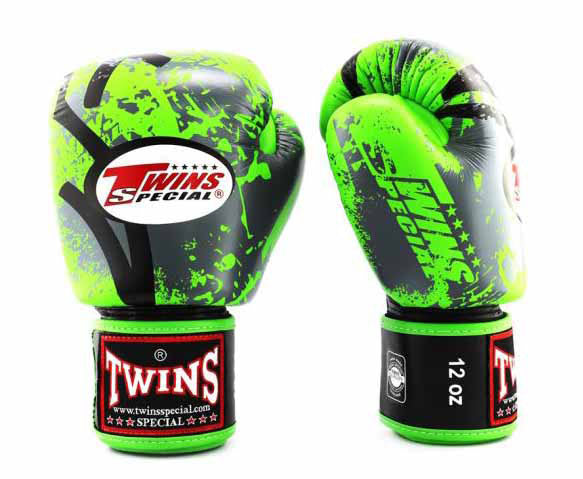 TWINS Boxing Gloves - Green Signature Style - Velcro Wrist - FBGVL3-38