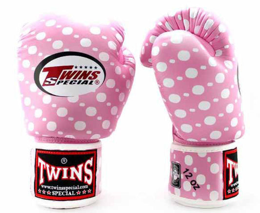 TWINS Boxing Gloves - Dots - White, Pink