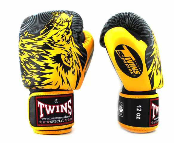 TWINS Boxing Gloves - Wolf - Black, White, Yellow, Grey, Light Blue, Orange, Pink, Red, Blue