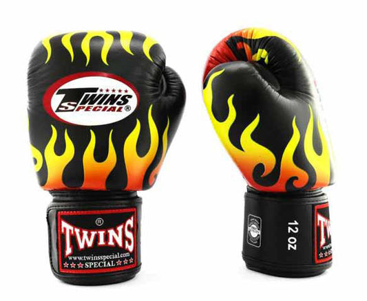 TWINS Boxing Gloves - Fire-Flame - Black, Orange, Yellow, Red