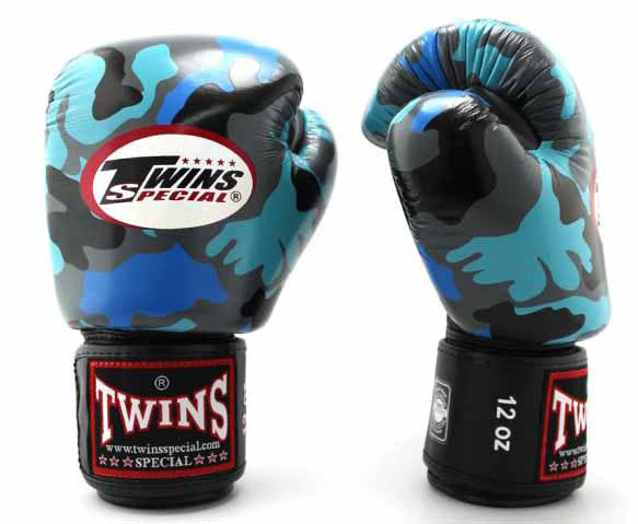 TWINS Camouflage Boxing Gloves- Premium Leather w/ Velcro - Signature - Green, Blue, Grey, Yellow, Orange, Red