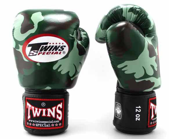 TWINS Camouflage Boxing Gloves- Premium Leather w/ Velcro - Signature - Green, Blue, Grey, Yellow, Orange, Red