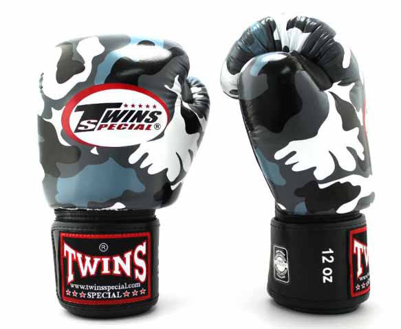 TWINS Camouflage Boxing Gloves- Premium Leather w/ Velcro - Signature - Green, Blue, Grey, Yellow, Orange, Red