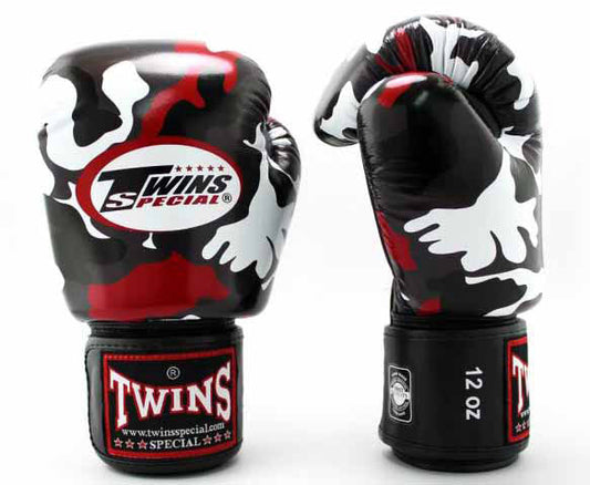 TWINS Camouflage Boxing Gloves- Premium Leather w/ Velcro - Signature - Green, Blue, Grey, Yellow, Orange, Red