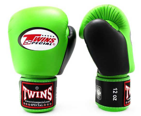 TWINS Boxing Gloves- Dual Color Thumb - Velcro - Black, Blue, Green