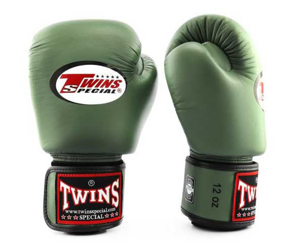 Olive TWINS Boxing Gloves - Velcro Wrist - BGVL3