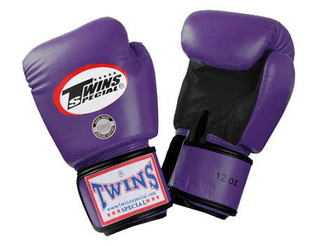 TWINS Boxing Gloves- Dual Color- Premium Leather w/ Velcro - Purple, Blue, Green, Red Fist, Black Palm