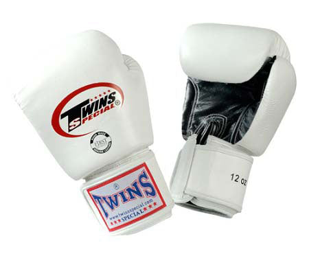 White-Black TWINS Boxing Gloves - Velcro Wrist - BGVL3