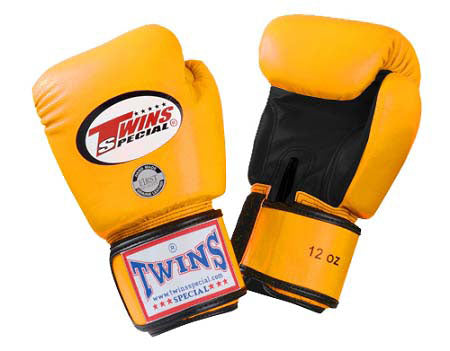 Yellow-Black TWINS Boxing Gloves - Velcro Wrist - BGVL3