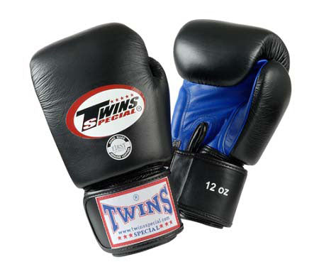 TWINS Boxing Gloves- Dual Color- Premium Leather w/ Velcro - Black Fist, Purple, Blue, Green, Red Palm