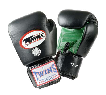 TWINS Boxing Gloves- Dual Color- Premium Leather w/ Velcro - Black Fist, Purple, Blue, Green, Red Palm