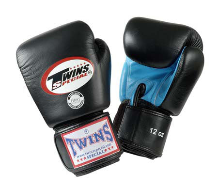 TWINS Boxing Gloves- Dual Light Colors - Premium Leather w/ Velcro - Black Fist, Pink, Orange, Light Blue, Yellow Palm