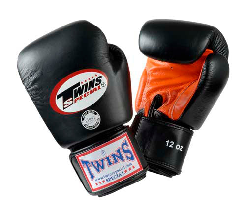 TWINS Boxing Gloves- Dual Light Colors - Premium Leather w/ Velcro - Black Fist, Pink, Orange, Light Blue, Yellow Palm