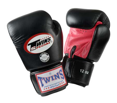 TWINS Boxing Gloves- Dual Light Colors - Premium Leather w/ Velcro - Black Fist, Pink, Orange, Light Blue, Yellow Palm