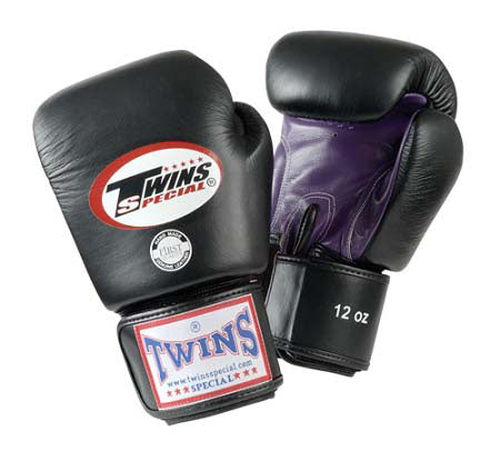 TWINS Boxing Gloves- Dual Color- Premium Leather w/ Velcro - Black Fist, Purple, Blue, Green, Red Palm