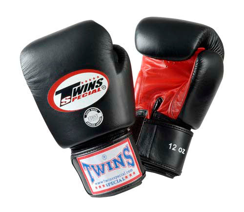 TWINS Boxing Gloves- Dual Color- Premium Leather w/ Velcro - Black Fist, Purple, Blue, Green, Red Palm