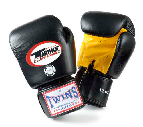 TWINS Boxing Gloves- Dual Light Colors - Premium Leather w/ Velcro - Black Fist, Pink, Orange, Light Blue, Yellow Palm