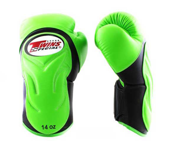 Black-Green TWINS Boxing Gloves - Velcro Wrist - BGVL6