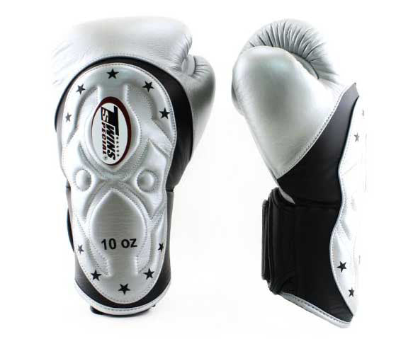 Black-Silver TWINS Boxing Gloves - Velcro Wrist - BGVL6-MK