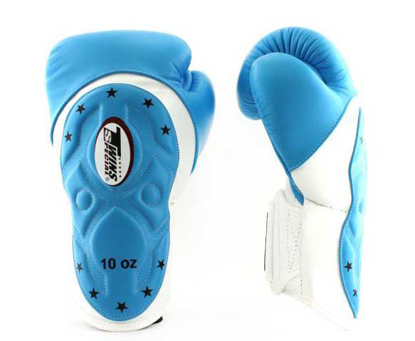 White-Light Blue TWINS Boxing Gloves - Velcro Wrist - BGVL6-MK