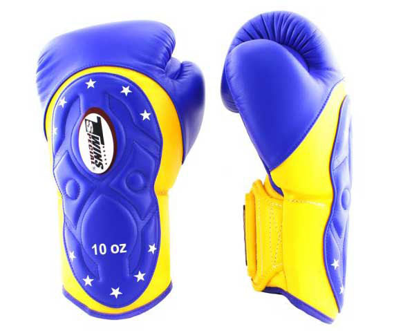 TWINS Boxing Gloves - Velcro Extended Cuff - Blue, Yellow