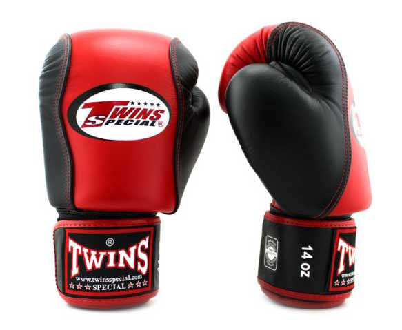 TWINS Boxing Gloves - Dual Color - Velcro - 7 - Black, Red, White, Blue