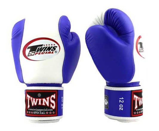 TWINS Boxing Gloves - Dual Color - Velcro - 7 - Black, Red, White, Blue