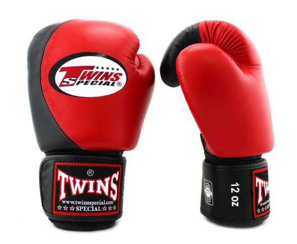 TWINS Boxing Gloves - Dual Color - Velcro - 8 - Black, Red, White