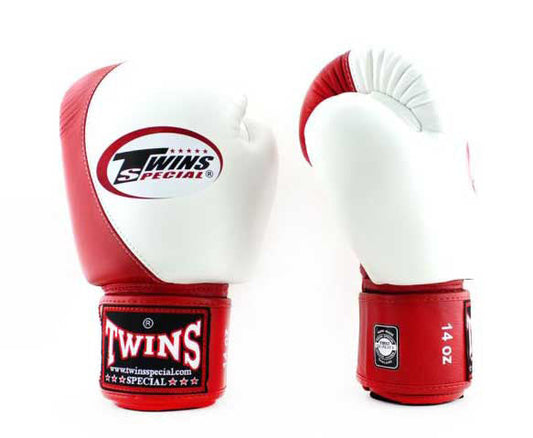 TWINS Boxing Gloves - Dual Color - Velcro - 8 - Black, Red, White