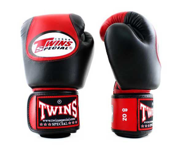 TWINS Boxing Gloves - Dual Color - Velcro - 9 - Black, Red