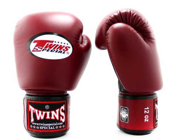 TWINS Boxing Gloves - Dual Color - Air Palm - Velcro - Black, Maroon, Red