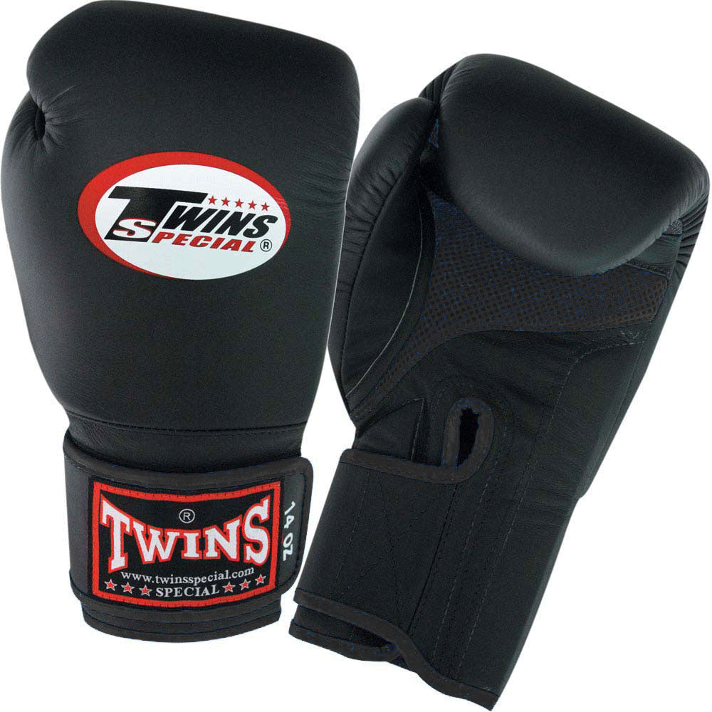 TWINS Boxing Gloves Air Velcro- Premium Leather - Black-White