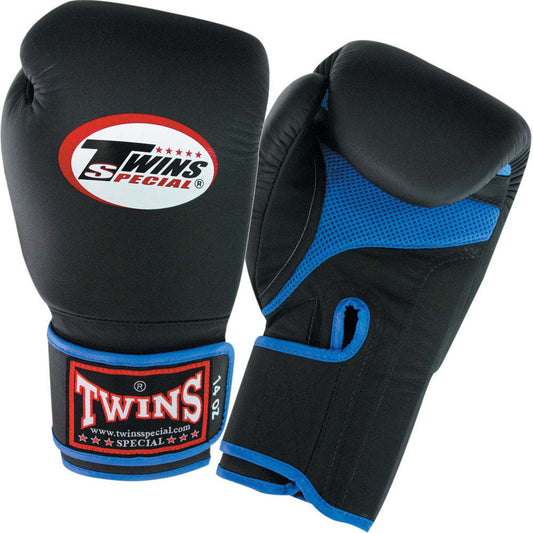 TWINS Boxing Gloves Air Velcro- Premium Leather - Black-Blue-Red