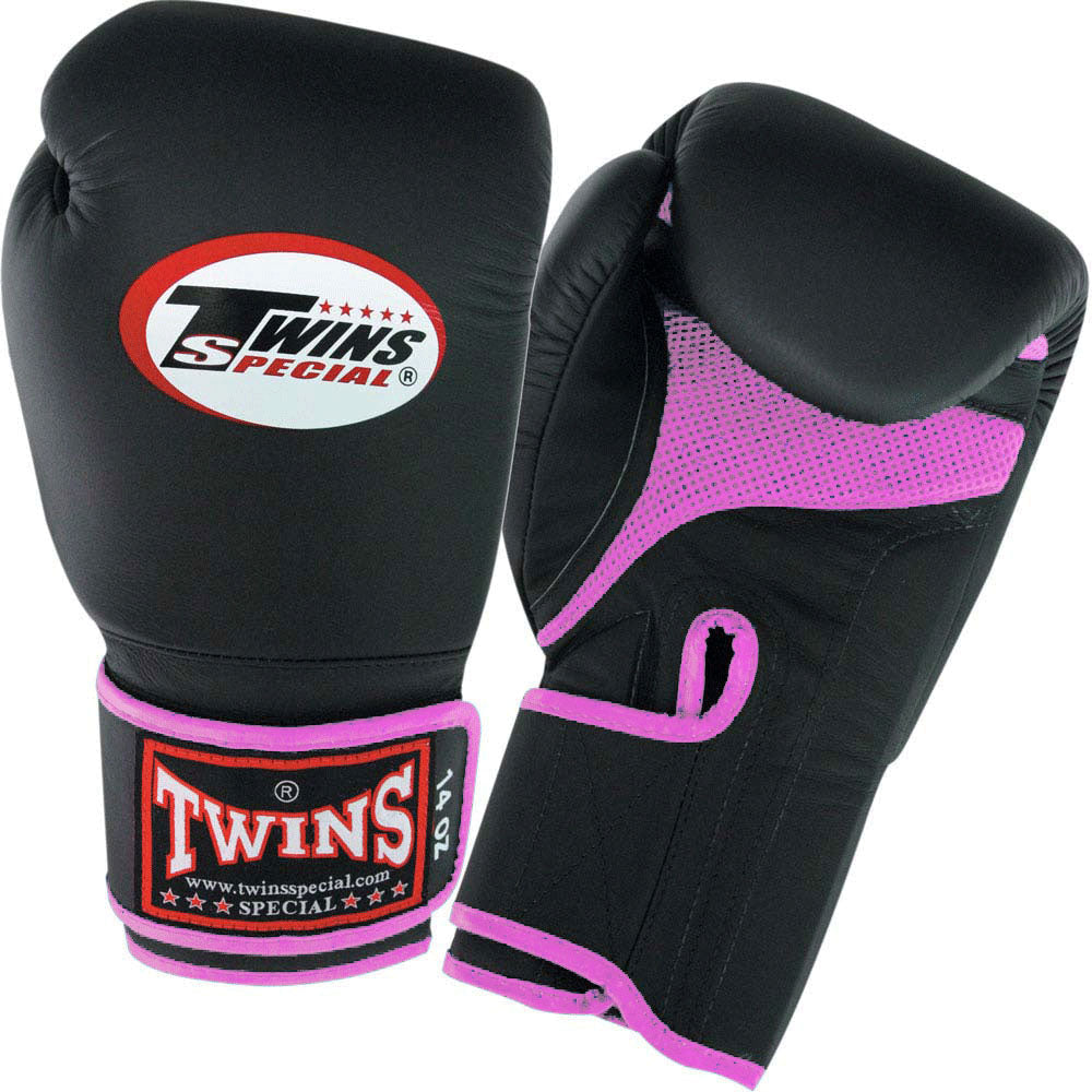 TWINS Boxing Gloves Air Velcro- Premium Leather - Black-Pink-Yellow