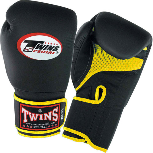 TWINS Boxing Gloves Air Velcro- Premium Leather - Black-Pink-Yellow