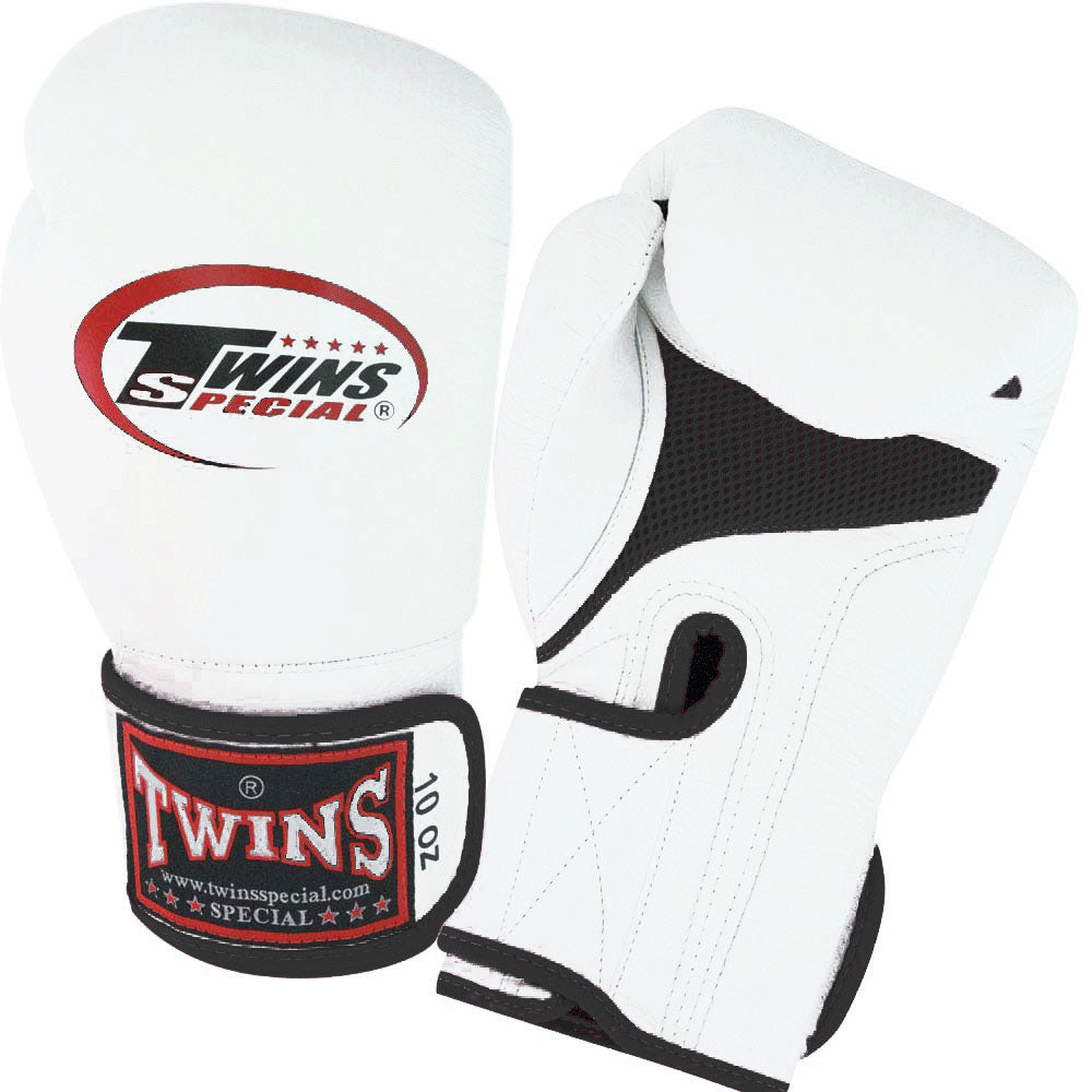 TWINS Boxing Gloves Air Velcro- Premium Leather - White-Black